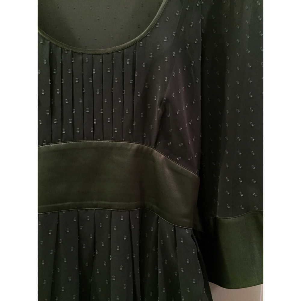 💎 Olive Chiffon + Satin 3/4 Bell Sleeve Dress - Picture 3 of 3
